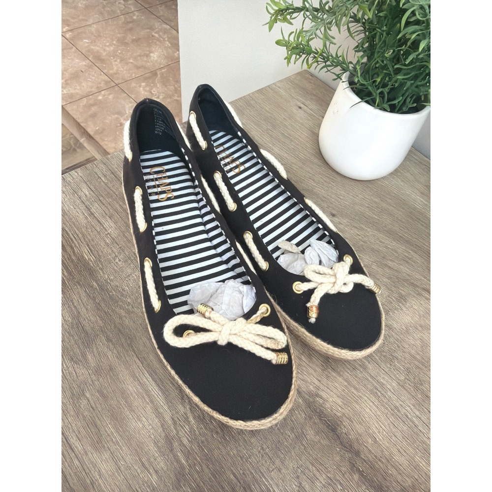 Womens Black Canvas Espadrille Flats Rope Boat Shoes Fisherman Slip On 7.5B NWOB - Picture 6 of 7